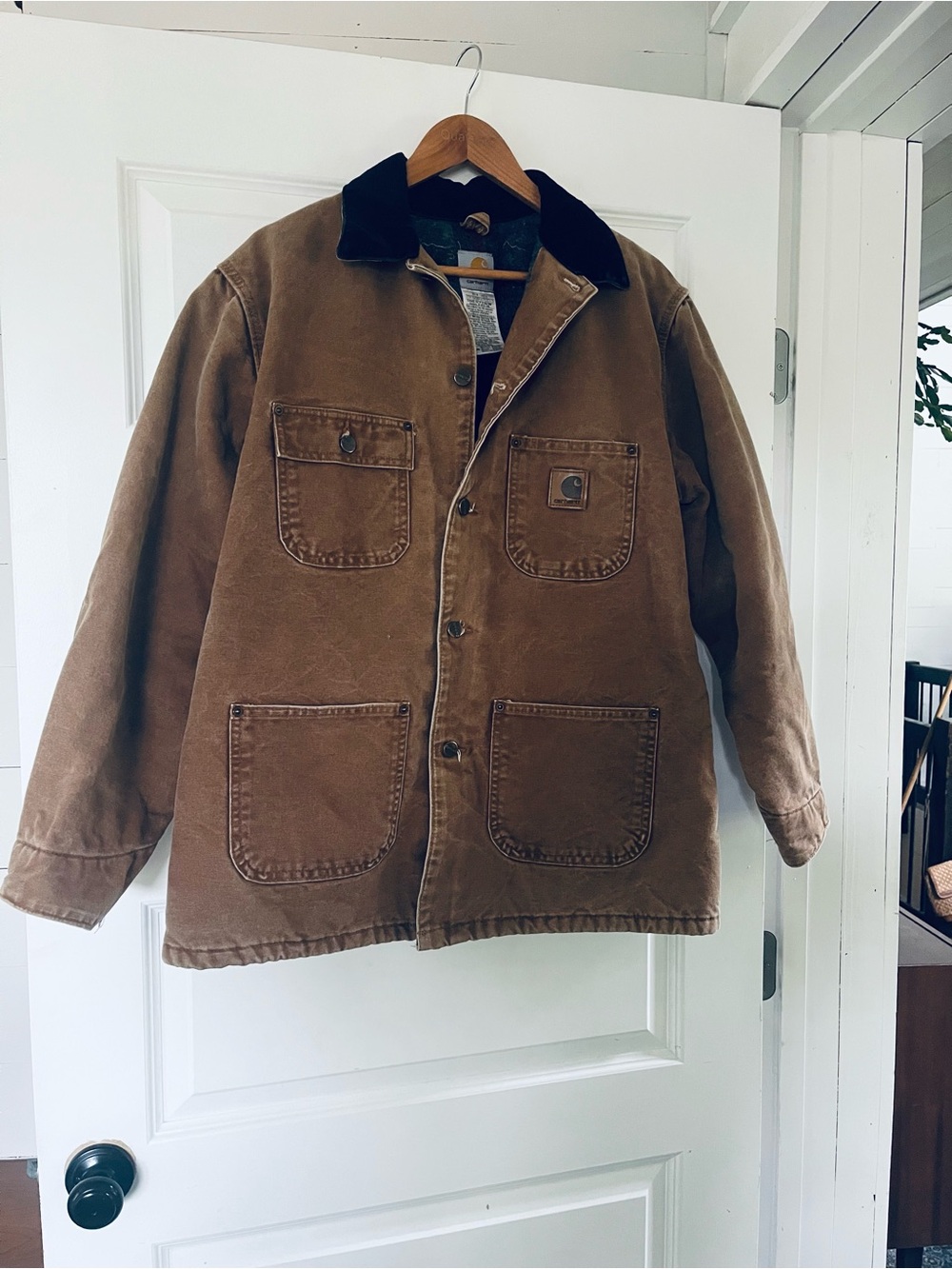 Carhartt Brown Duck Work Coat with Black Corduroy Collar